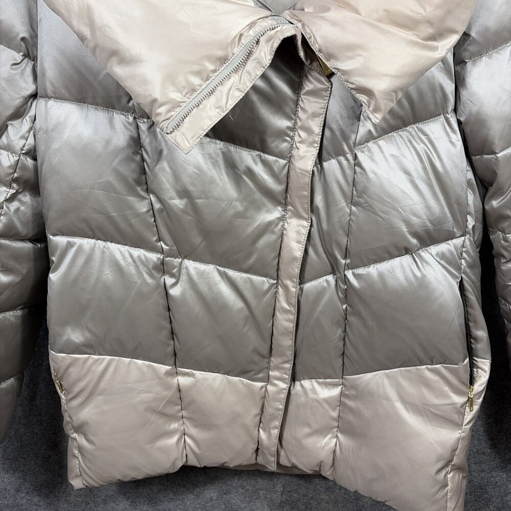 Donna Karan Women's Small Down Puffer Gold Jacket Asymmetric Zip Up CLEAN - Picture 4 of 12